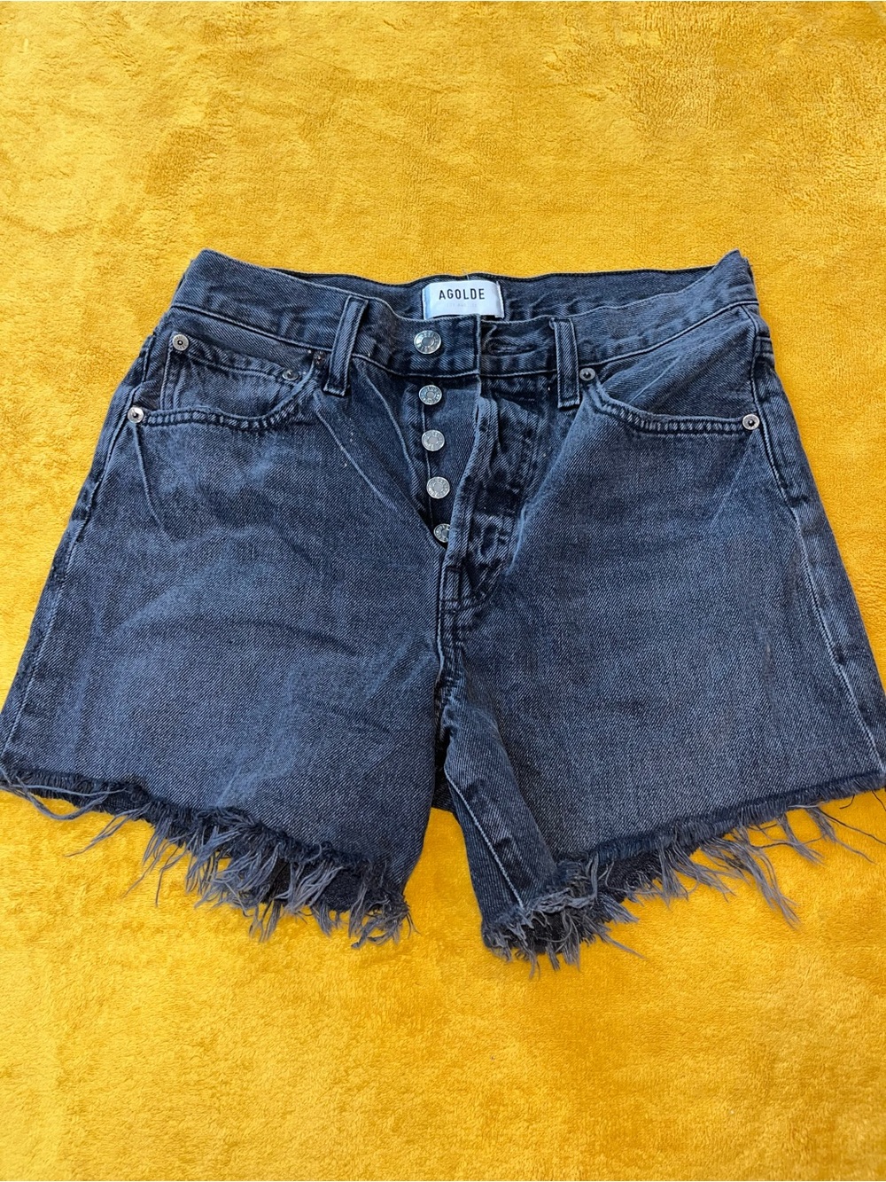 AGOLDE Women's Black Frayed Hem High-Rise Denim Shorts